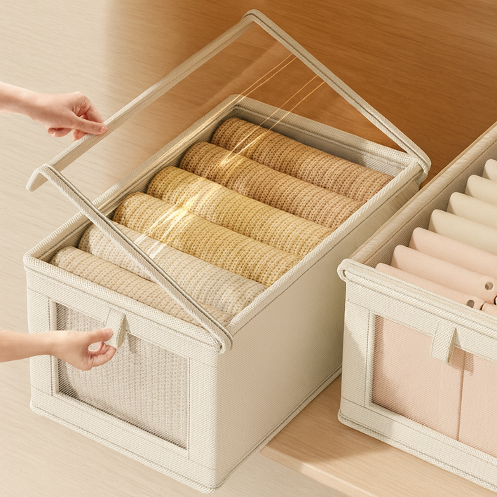 하스몰 옷정리 보관 대용량 투명창 커버형 먼지없는 수납 의류 정리함