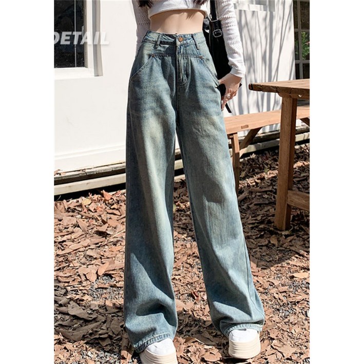 여성 가을 겨울 롱 와이드 데님 팬츠