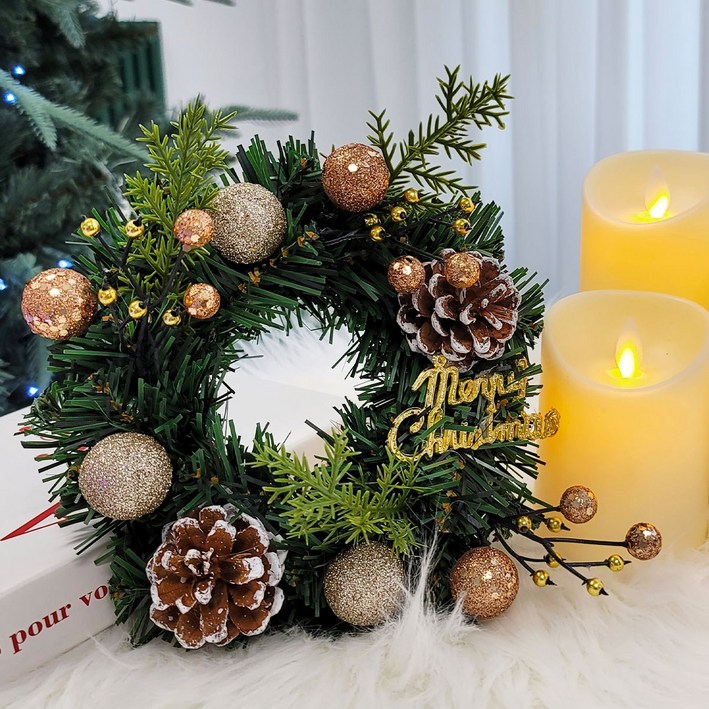 더라임코리아 솔방울 메리 미니 캔들 리스 크리스마스 장식 소품 재료