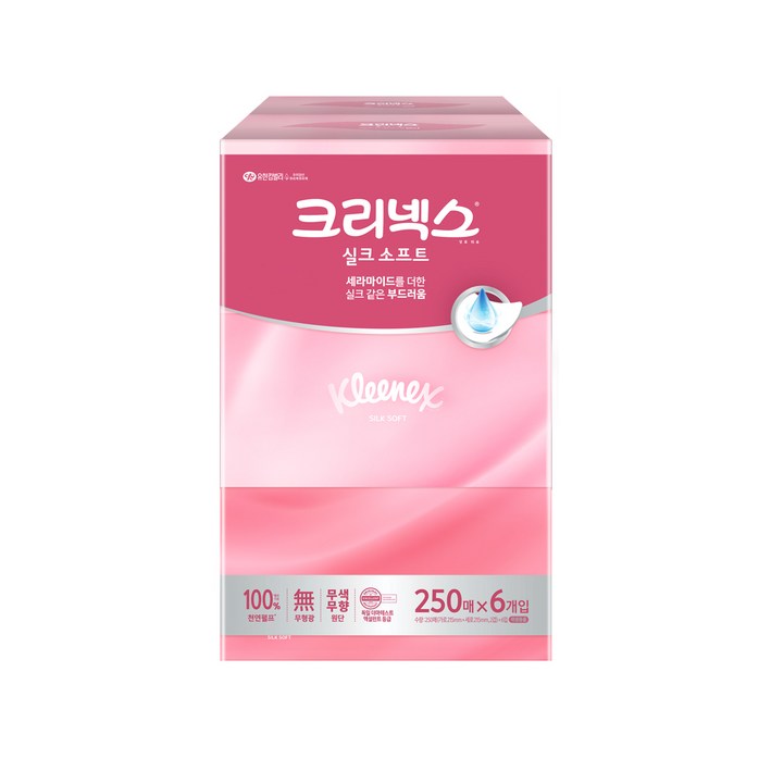 크리넥스 실크소프트 미용티슈 250매 X6개 X1팩 화장지 미용티슈 총6팩, 6개