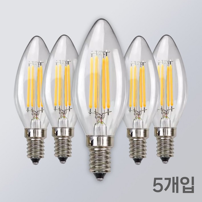 LED 촛대구 COB E14 E17 E26 에디슨전구 카페조명 샹들리에 전구 KS인증, E26, 5개