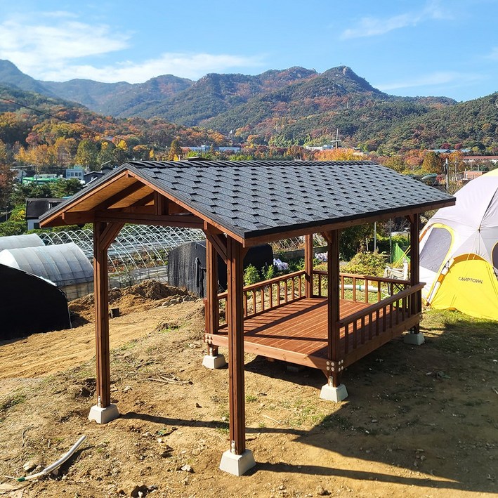 [자연쉼터] 확장형 도색 원두막 정자 (3면 난간과 주춧돌 포함, 시공비 별도)