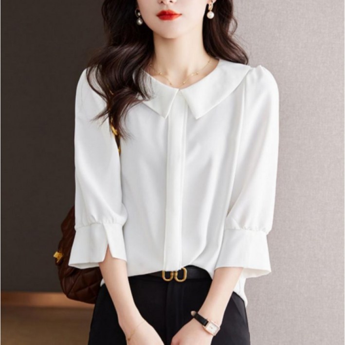 SAHINER 봄가을 여성 오피스룩 7부소매 쉬폰 루즈핏 블라우스 LBCS38