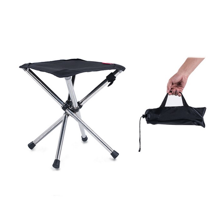 데이즈온샵 휴대용 접이식 텔레스코픽 스툴 의자 대형, 1개, 블랙
