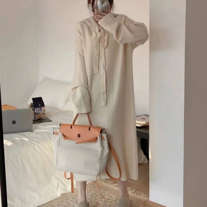 ZAJA 후드 니트 원피스 여성 루즈핏 오버사이즈 봄가을 포근한 홈웨어