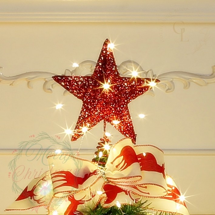 크리스마스트리 탑별 오너먼트 레드 15x19cm LED 별조명 트리장식