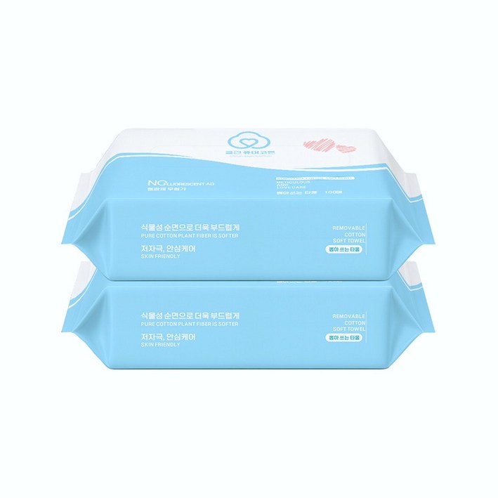 클린퓨어코튼 천연 순면 일회용 페이스타올, 2개, 100매