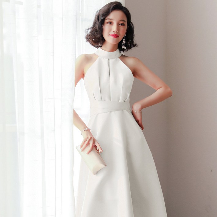 FANSYLI 여성파티드레스 웨딩 들러리복 생일파티 미디 스커트 이브닝드레스 시리즈 화이트 파티 송년회 드레스 조거 드레스 원피스 pl0815