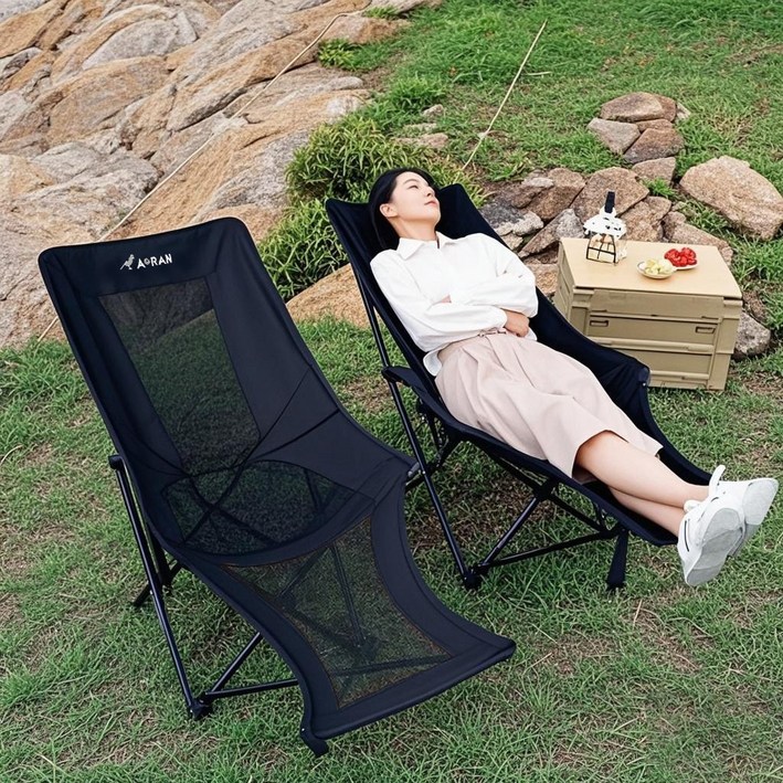 AORAN 캠핑의자 11 접이식 각도조절 경량 무중력의자, 2개, 흑백 이중 통풍망