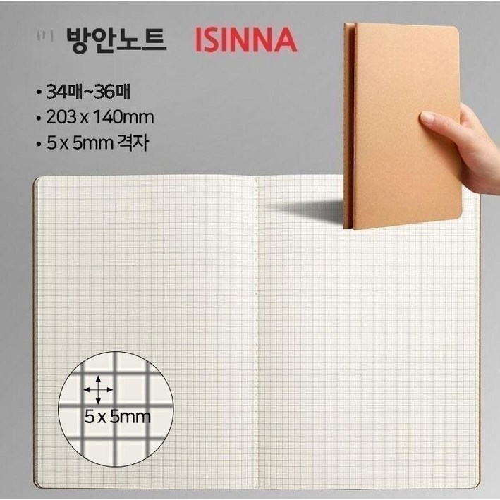 ISINNA 미니노트 필사 일기장 밤편지 공책 모눈종이 영어단어, 10개, B 체크(방안)