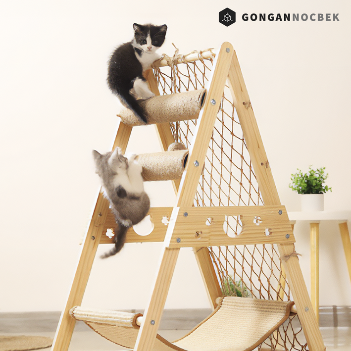 고양이 놀이터 원목 캣타워 소형 캣워크 사다리 선반