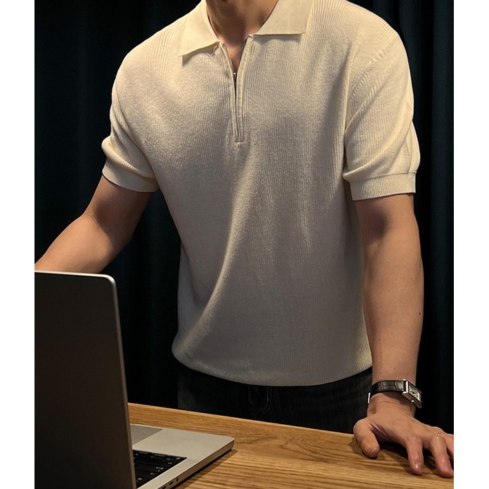 워셔블 쿨 하찌 집업 카라 반팔