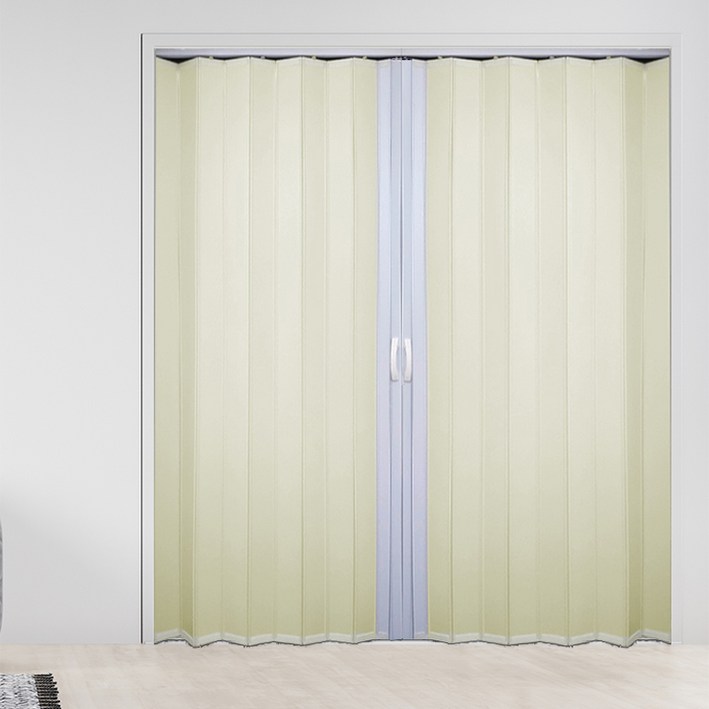 EKMALL 홀딩도어 자바라 양개 싱글 아이보리 가로사이즈 150cm x 세로선택