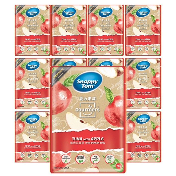 70g * 12개 스내피톰 파우치 고머스 고양이 습식 파우치 8종, 12개, 70g, 튜나 위드 애플