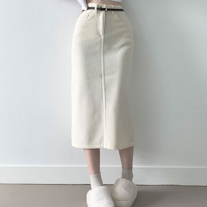 부기샵 2단기장 융기모 안감 골마 코듀로이 골덴 뒷트임 밴딩 롱스커트