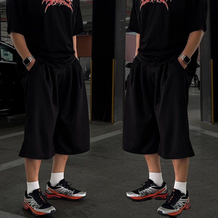 빠델 [오늘출발/1+1] 7부 버뮤다팬츠 벌룬 와이드 반바지 빅사이즈스웻 팬츠 츄리닝