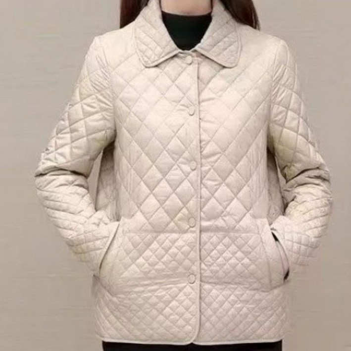 타임퓨어 가을 여성 다이아몬드 체크 패딩 자켓 루즈핏 캐주얼 경량 점퍼 엄마옷 스타일리시한 소프트 패딩 아우터