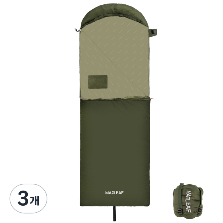 MAPLEAF 1인용 침낭 경량 봉투 후드 침낭 휴대용 방수 면 소재 야외용 침낭 세탁기 3계절 침낭 캠핑 이불 캠핑 침낭 압축팩포함, 3개, GreenLefthand zipper