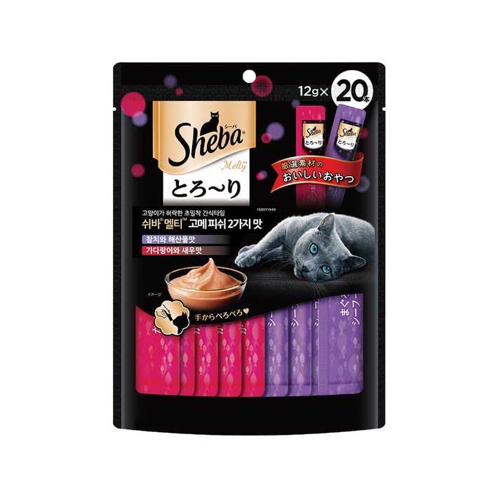 쉬바 멜티 고양이 파우치 간식 참치와 해산물 10p 가다랑어와 새우 10p, 혼합맛참이와해산물가다랑어와 새우, 240g, 1개