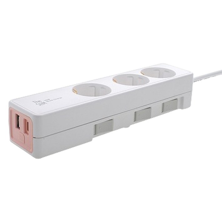 더슬림 USB PD PPS 30W 초고속충전 2PORT C타입 스위치 개별 디자인 컬러 멀티탭 3구 SYSB3 USB CT, 코랄, 1개, 3m