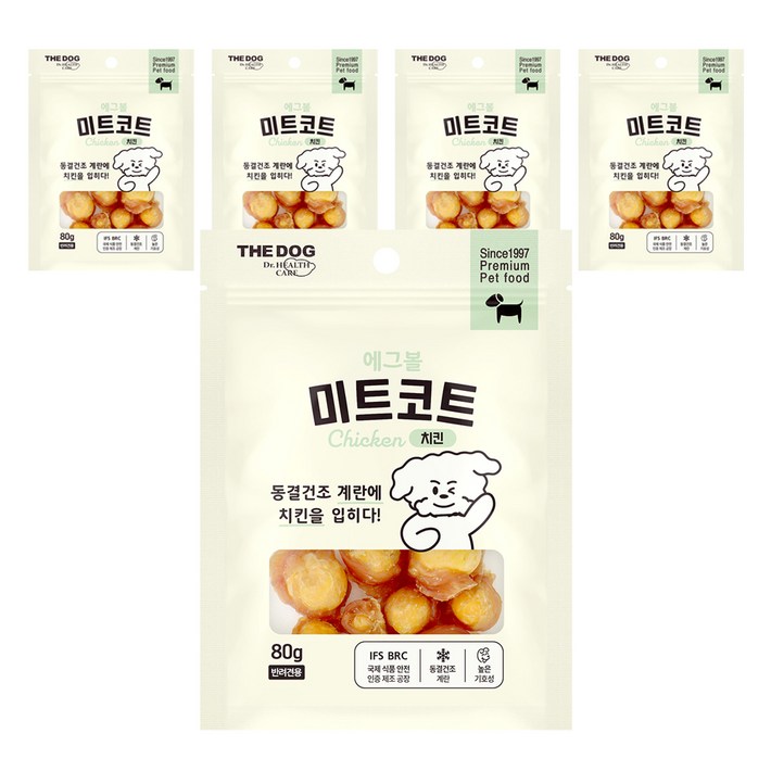 더독 강아지 미트코트 에그볼 간식, 치킨, 80g, 5개