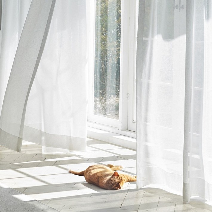 홈인홈 이지워시 스탠다드핏 높이조절 시어린넨 나비주름 커튼 2p