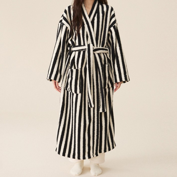 더자카 플러피 스트라이프 홈로브 목욕가운 M
