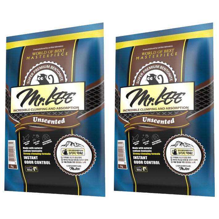 미스터리 언씬티드 응고형 고양이 모래, 7kg, 2개, 무향