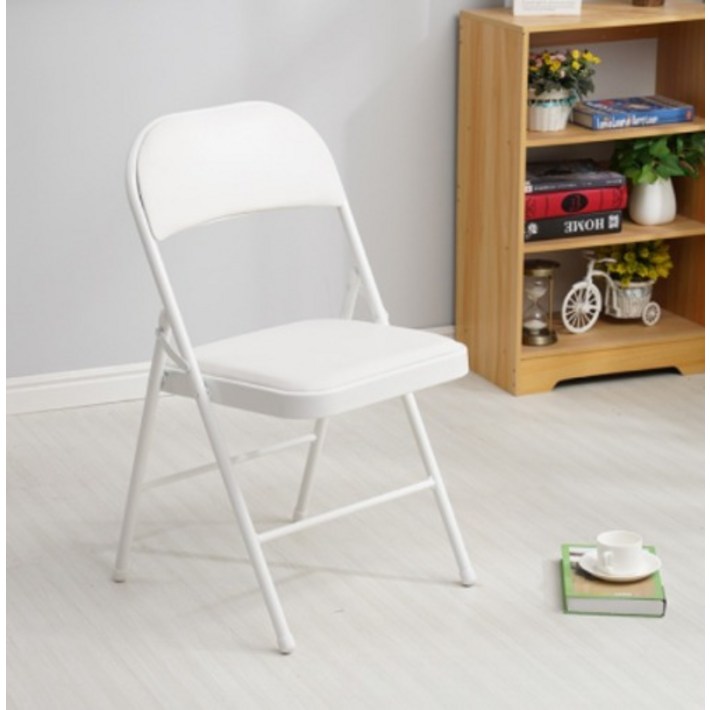 오브민 프리미엄 푹신한 가죽 쿠션 튼튼한 접이식 폴딩체어, 화이트, 1개