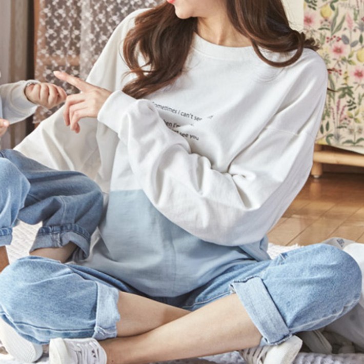 몽피마피 남녀공용 썸타임 긴팔 배색맨투맨 몽피마피 남녀공용 썸타임 긴팔 배색맨투맨