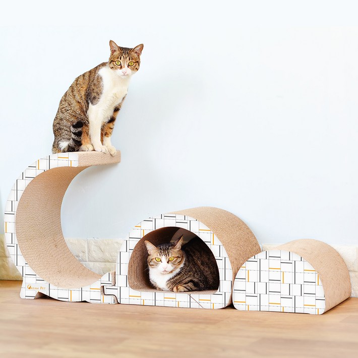 크림펫 고양이 대형 3단분리 고급형 스크래쳐 + 캣닢 하우스형