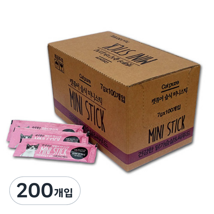 캣퓨어 미니스틱, 닭가슴살 시푸드 혼합맛, 7g, 200개