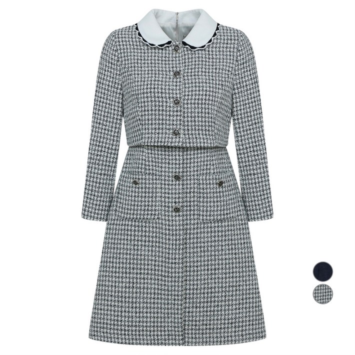 케네스레이디 여성용 배색 라운드 카라 원피스