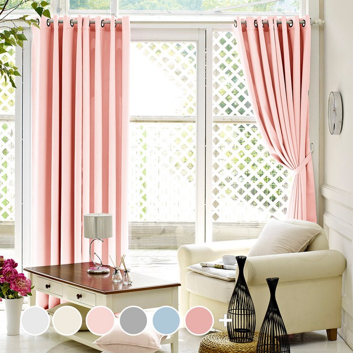 더자리 아일렛형 솔리드 암막 커튼 2p  끈 2p 세트