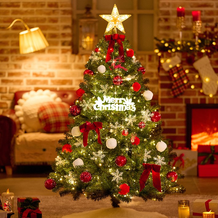 홍트리 크리스마스 트리  LED 전구  장식 세트, 루돌프 루비, 1.6m