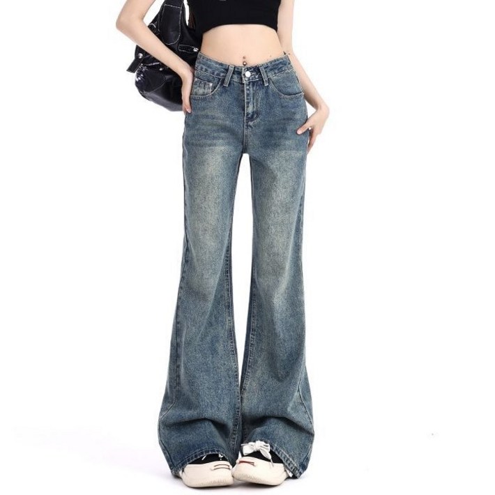 더플로우커머스 여성용 에이지드 워싱 플레어 부츠컷 데님 팬츠