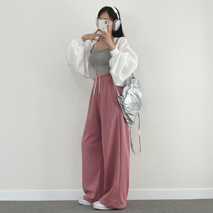 위드후이린 여성용 인생핏 트레이닝 밴딩 와이드 팬츠(롱/기본 2단 기장)