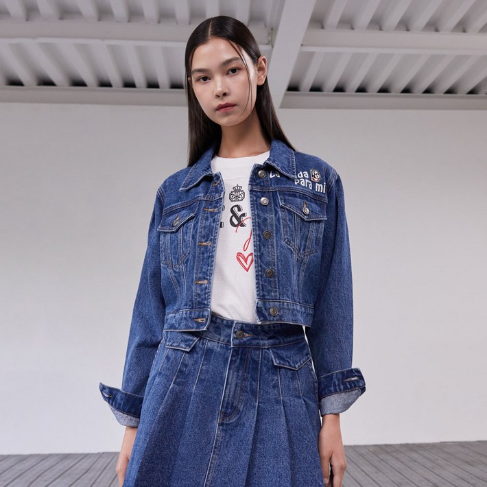 에고이스트 여성용 아트웍 포인트 크롭 데님 면 자켓 ER3BO802