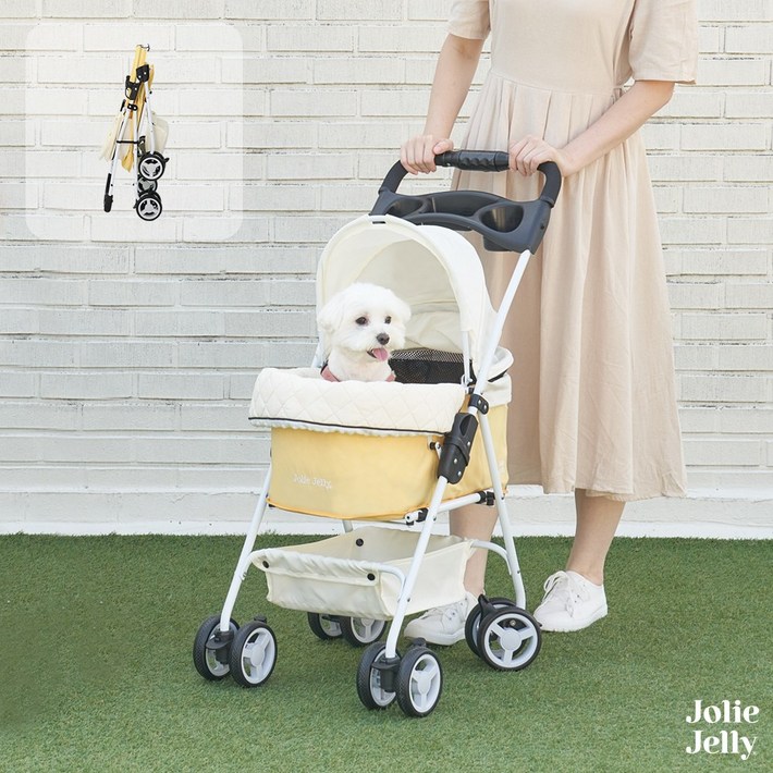 졸리젤리 조이 유모차 반려동물 강아지 고양이 양대면 일체형 접이식, 옐로우, 1개