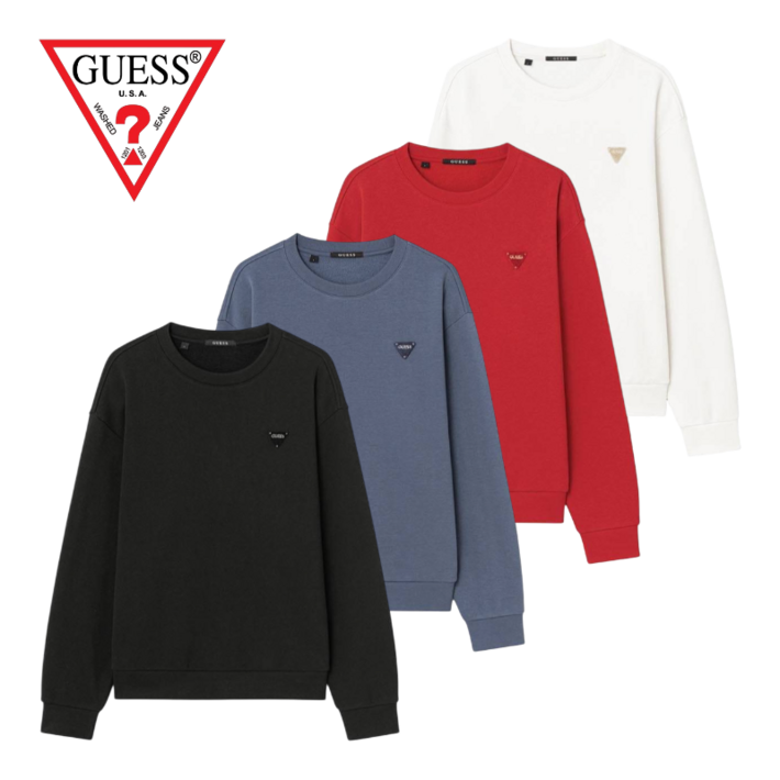 [백화점발송]게스 남여공용 티셔츠 맨투맨 세미오버핏 미니삼각 기모 맨투맨 커플티셔츠 여행 일상 트렌디한 핏 연출 심플한 디자인 캐주얼룩 완성 부드러운 터치감 적당한 두께감