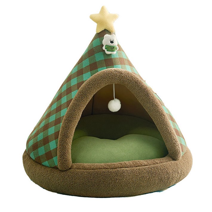 Tinduo 강아지 텐트하우스 밀폐형 보온집 고양이 숨숨집 사계절 사용 반려동물 하우스, 그린, 1개