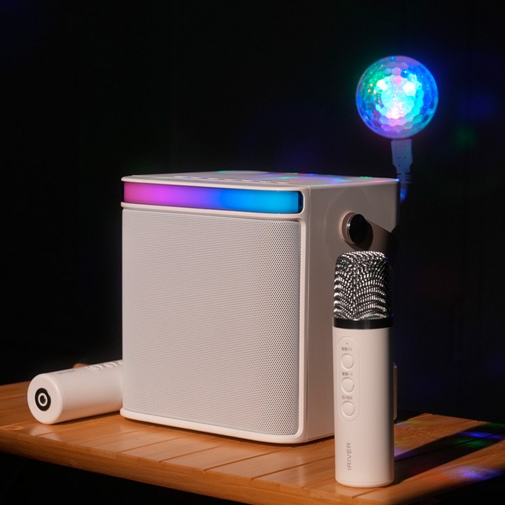 아이리버 홈파티 휴대용 미니 가정용 캠핑 펜션 방구석 강의용 방송용 유튜브 콘덴서 도킹형 무선 듀얼 마이크 블루투스 노래방 스피커, 블랙