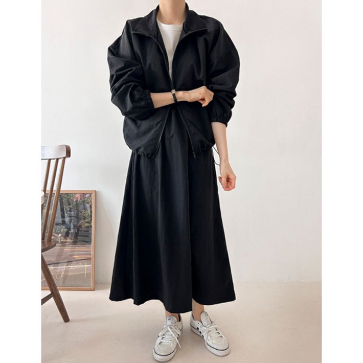 마이쏭 여성 빅사이즈 바스락 집업 바람막이 롱치마 메이트아노락점퍼스커트세트