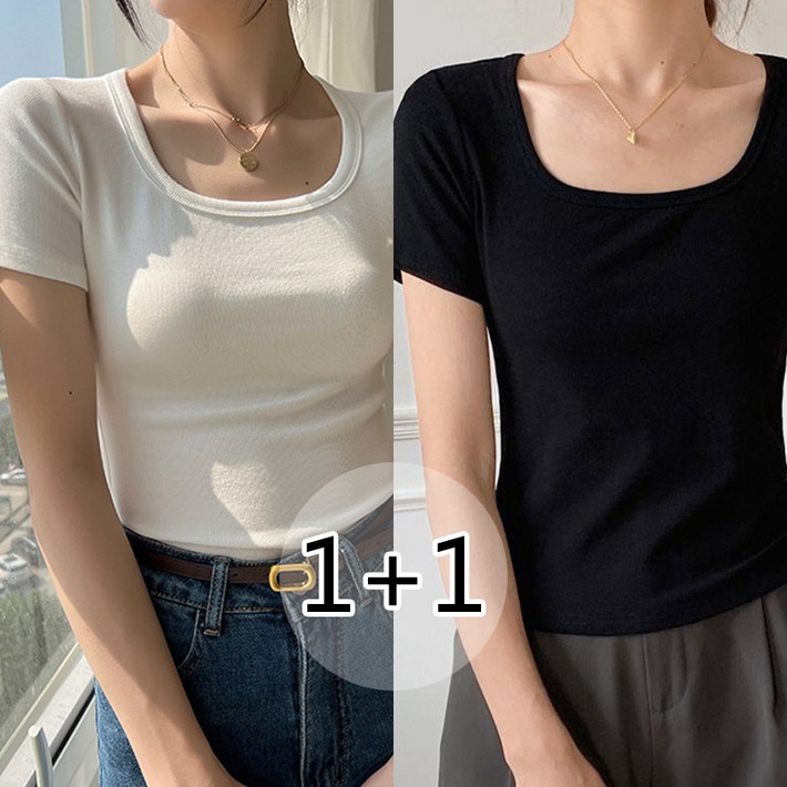 슬림소녀 11 여성 스퀘어넥 심플 반팔티셔츠 간절기 티셔츠 슬림소녀 11 여성 스퀘어넥 심플 반팔티셔츠 간절기 티셔츠