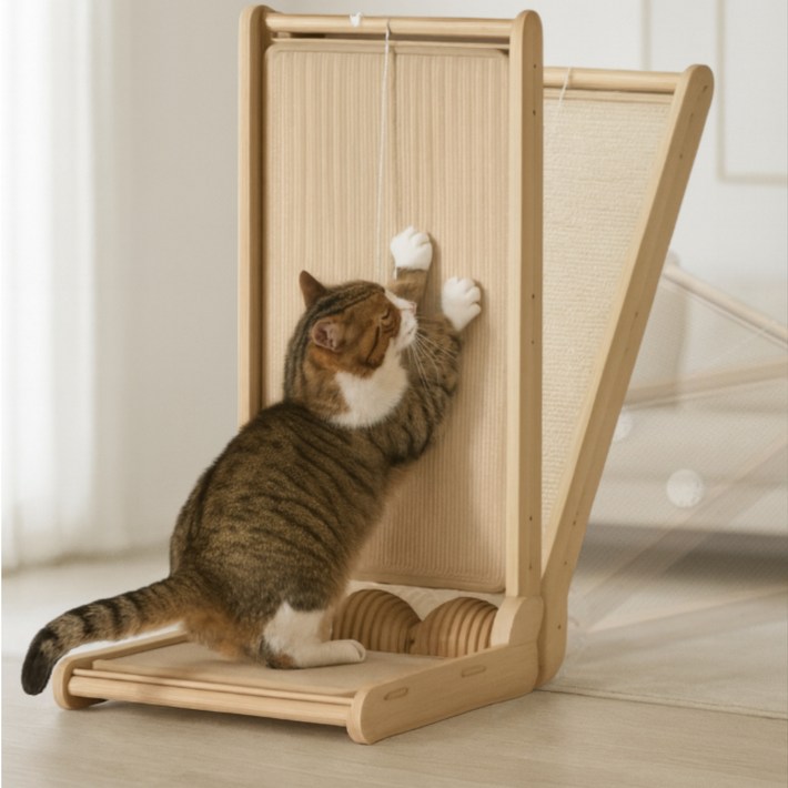 라이프굳즈 고양이 수직 스크래쳐 접이식 다각도 장난감, 1개, 원목