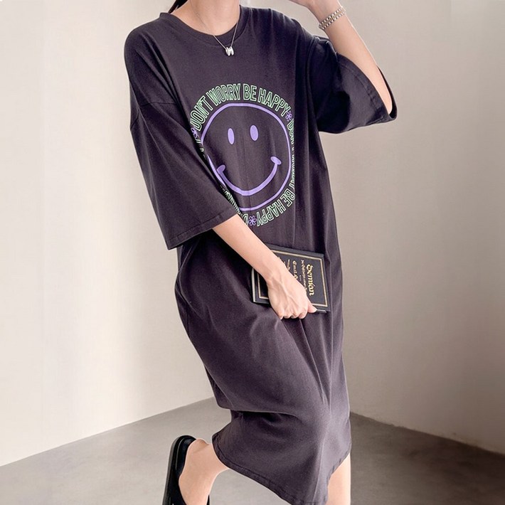 LBRAND 면100 다조아 스마일 반팔 롱원피스