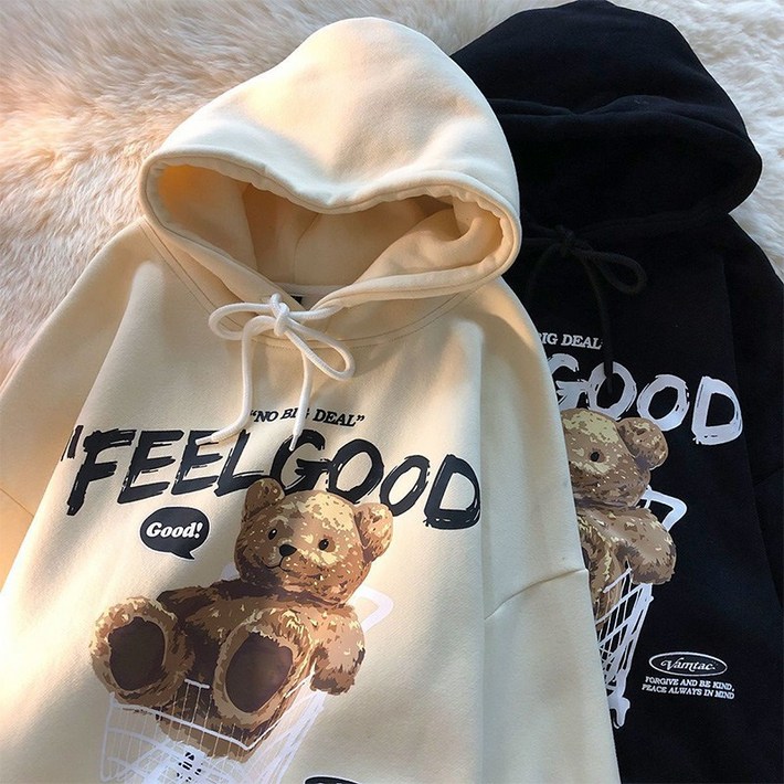 ANYOU  곰돌이 커플 후드티 루즈핏 가을 겨울 커플후드티 남녀공용 맨투맨