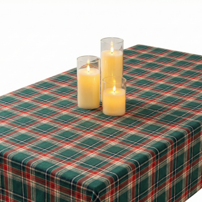 크리스마스 감성 빈티지 체크 테이블보 LED캔들 홈파티 세트, 1개, 그린LED캔들, 4인