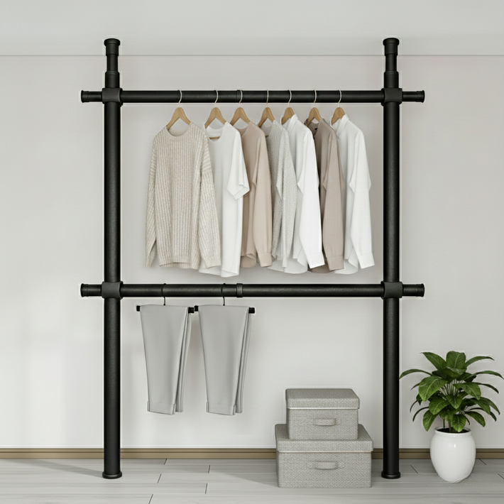 32파이 와이드 2단 행거 고정식 설치형 튼튼한 시스템 행거