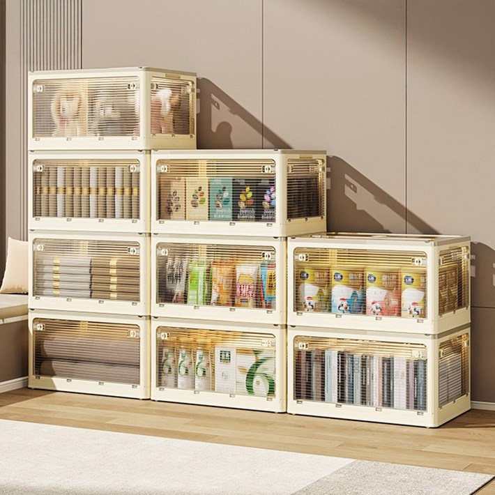 DS리빙 프리미엄 5면 오픈형 접이식 리빙박스 폴딩 수납 캠핑 다용도, 1개, 아이보리